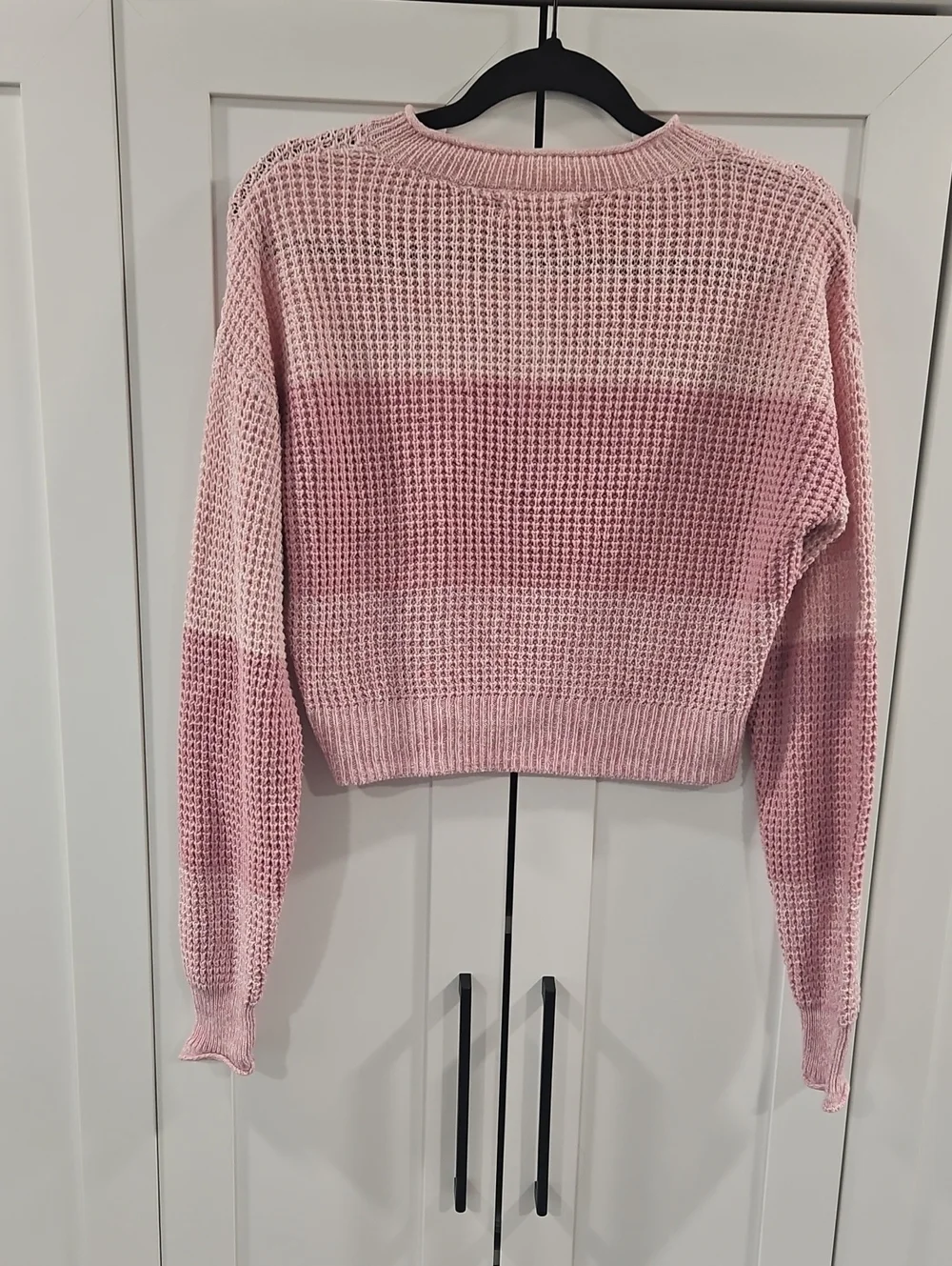 Aeropostale Waffle Knit Pink Stripe Henley Cropped Sweater. Size XS.